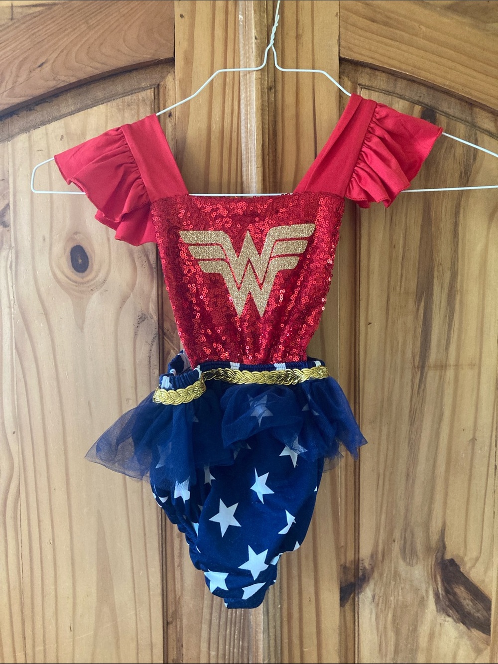 Girls Wonder Woman red sequins blue stars costume romper size 12-24 months
